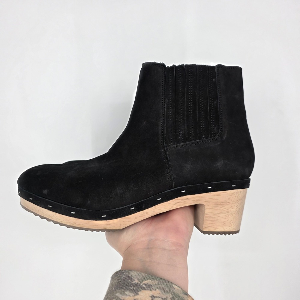 LOFT Women's Black Suede‎ Wood Heel Clog Bootie Size 10.5 M